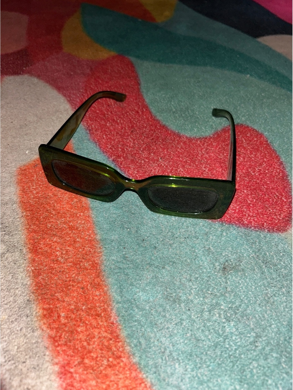 Green Rectangular Women's Sunglasses